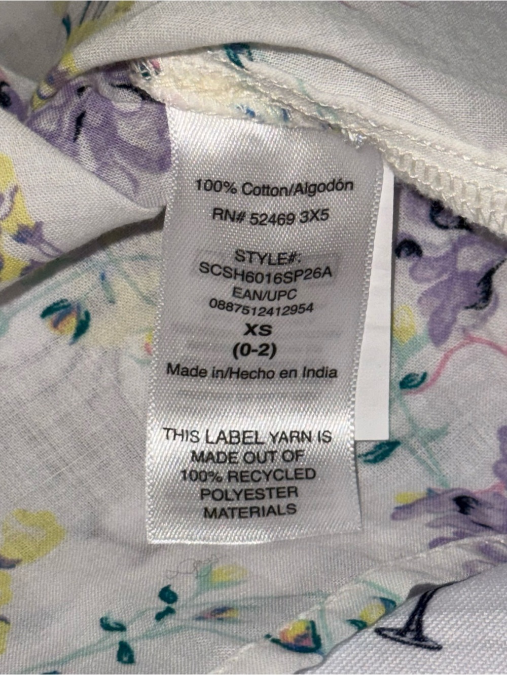 Scoop Womens XS Flowy Blouson Cotton Blouse White Purple Floral Long Sleeve Top - Picture 11 of 13